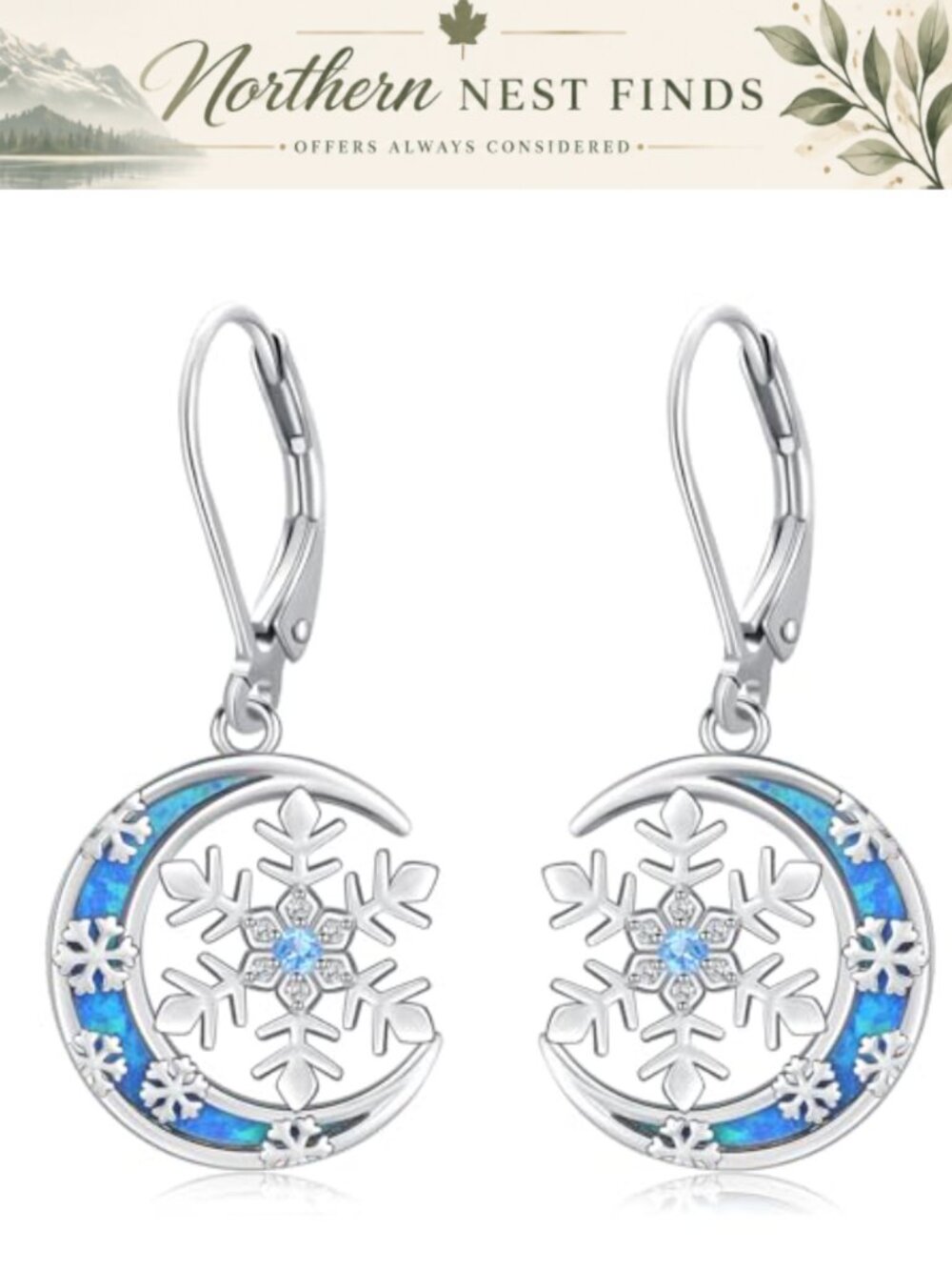 925 Sterling Silver Snowflake Dangle Earrings Christmas Gift
